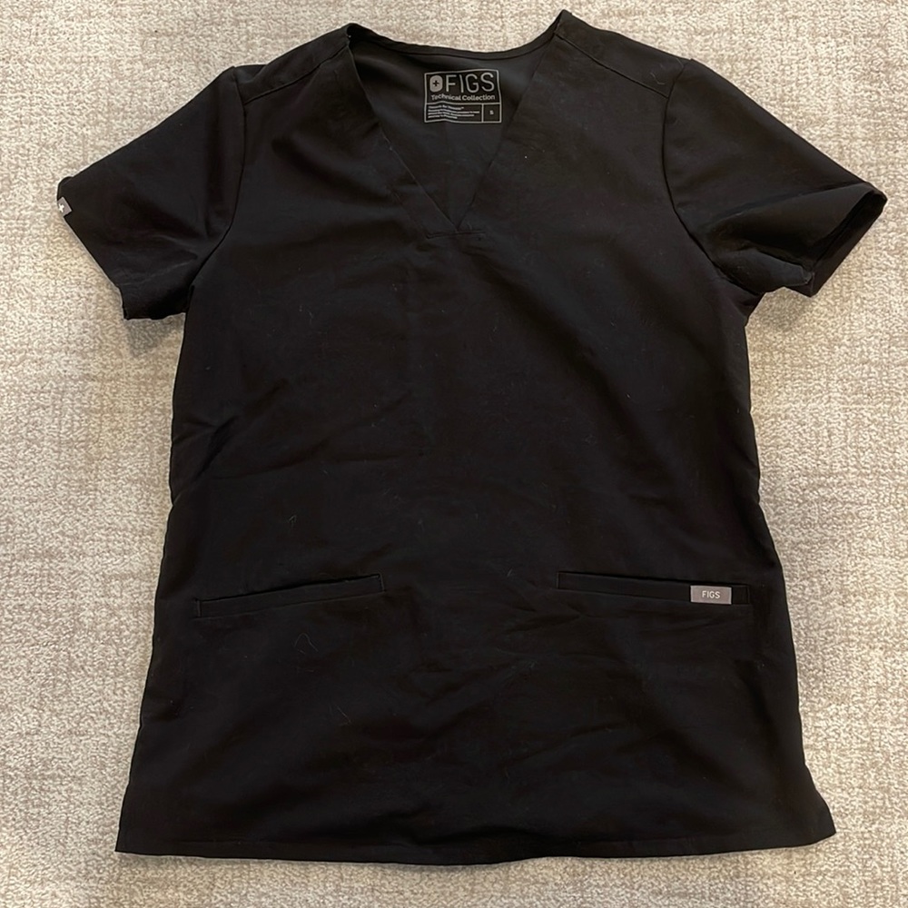 Figs 2 pocket Black Scrub Top